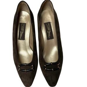 Vintage Sesto Meucci Brown Suede Buckle‎ Pumps Size 7M Italy